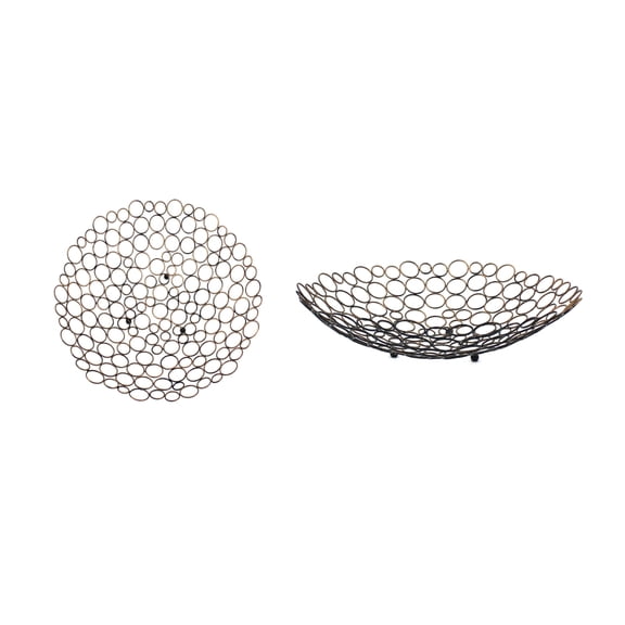 Decorative Metal Tray with Mesh Design and Ball Support,Gold and Black