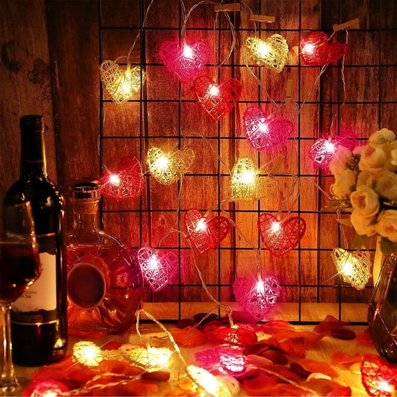 Elainilye Heart Shaped LED Lights 5ft Battery Operated, Flashing Decorative Lights for Valentine's Day, Kids Bedroom and Christmas Party, Indoor String Lights for Wedding and Home Decor