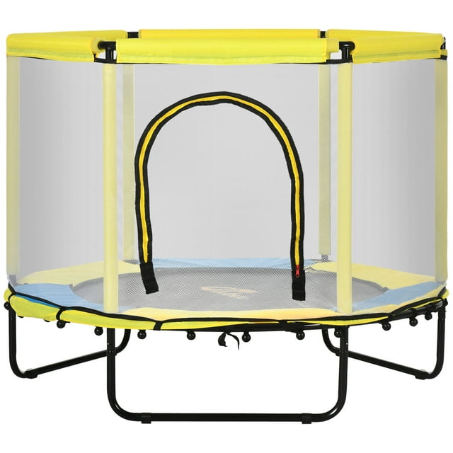 Qaba Trampoline pour Enfants avec Filet de Protection, Cadre en Acier, Tuyaux Rembourrés, Filet Blanc