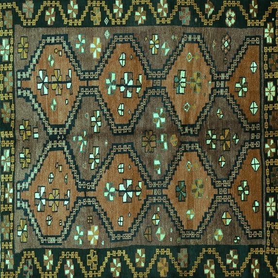 Ahgly Company Machine Washable Indoor Square Persian Turquoise Blue Traditional Area Rugs, 8' Square