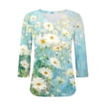 thumbnail image 4 of Ounisa T-Shirts à Manches 3/4 pour Femmes Col en V Manches Raglan Chandail Imprimé Décontracté Tendance Printemps Été Mode Hauts P-2TG, 4 of 6