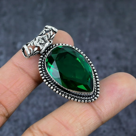 Adidev 30 Carat Green Tourmaline Gemstone Pear Shape Green Color 925 Sterling Silver Pendant for Women