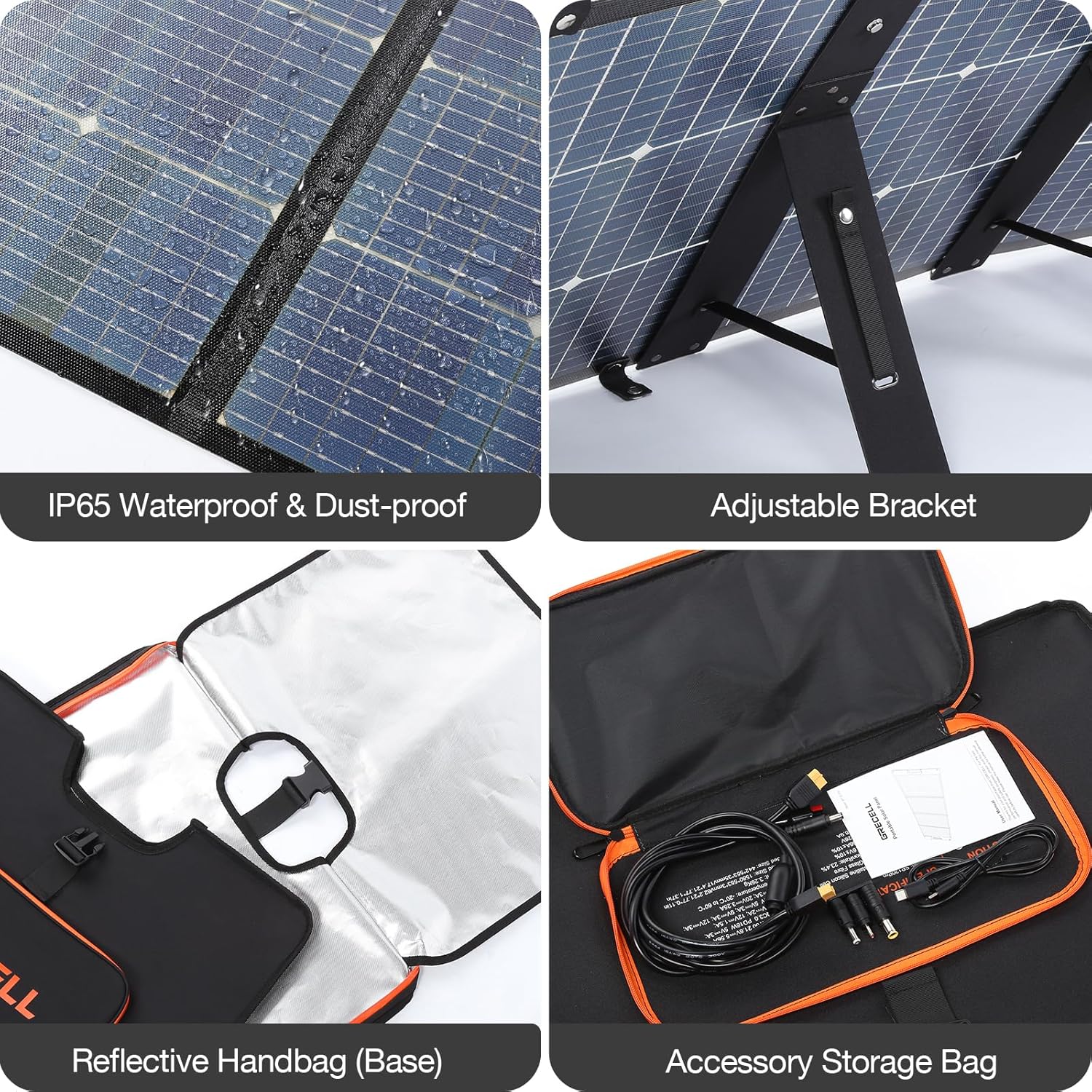 GRECELL 120W Bifacial Portable Solar Panel for Power Station Generator, 21.6V Foldable Waterproof Solar Charger with XT60/Type-C/2 USB DC Output for Camping, RV, Outdoor