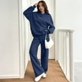 thumbnail image 2 of Dwralegc Sweatsuits for Women Long Sleeve Fleece Hooded Sweatshirt Casual Wide Leg Drawstring Sweatpants Athletic Fashion Fall Winter Tracksuit with Pockets Navy 2XL, 2 of 7