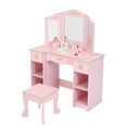 thumbnail image 4 of Zzistar Kids Vanity Table Set with Detachable Tri-Folding Mirror and Square Stool, Wood Makeup Desk Dressing Table with 3 Drawers and Open Shelves, 4 of 9