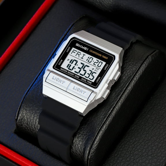 Square Outdoor Watch for Men - Waterproof Digital Sports Watch with Silicone or Stainless Steel Band, Chronograph, Alarm