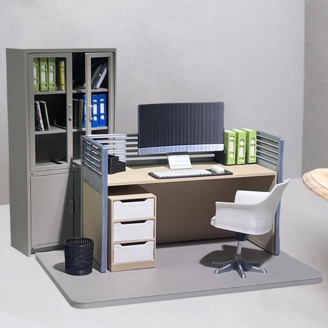 Decoración de casa de muñecas, muebles de oficina, modelo de escritorio de computadora en miniatura 1:12, decoración de oficina, pequeños juguetes de Conjunto D