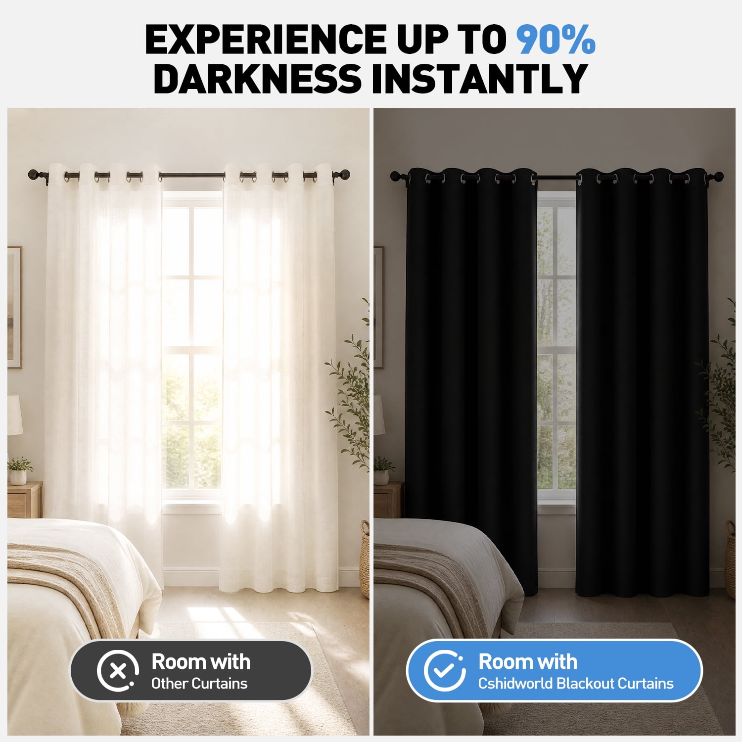 Blackout Curtains, 52 x 84 inch Black Curtains Set of 2 Panels, Thermal Insulated Room Darkening Curtains for Bedroom, Privacy Protection