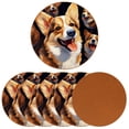 thumbnail image 2 of Corgi Set of 6 Cool Round Microfiber Leather Coasters, 11x11 cm/4.3x4.3 in, Stylish Drink Mats for Home and Office Decor, 2 of 6