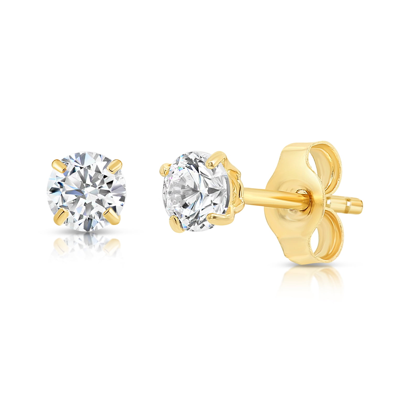 9 x 9 mm 14k REAL Yellow Gold Heart Pave Setting CZ Earrings with Push Back 