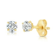 Tilo Jewelry 14k Yellow Gold Solitaire Round CZ Stud Post Earrings with Push-Backs (3MM) - Women, Men, Unisex