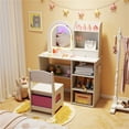 thumbnail image 4 of Kids Vanity Set with LED-Lit Mirror, Kids Table and Chairs with 5 Makeup Accessories, 2-in-1 Toddler Girls Vanity with Writing Table, White, 4 of 10