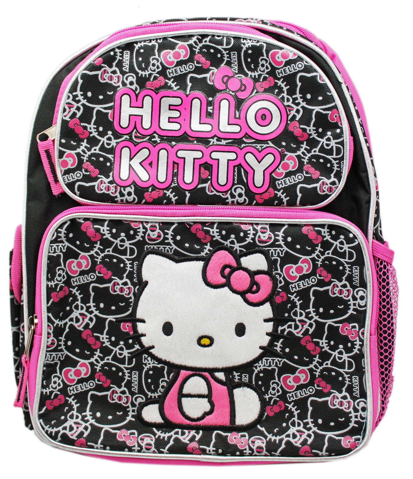 Backpack 16" Sanrio Hello Kitty Black Pink Silver Glitter Stars NEW 