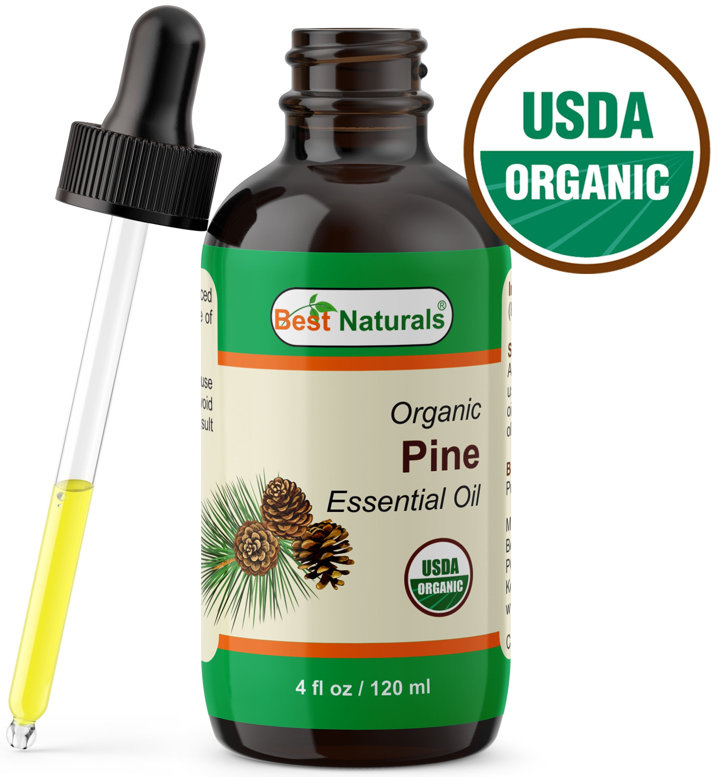 Best Naturals Certified Organic Pine Essential Oil with Glass Dropper