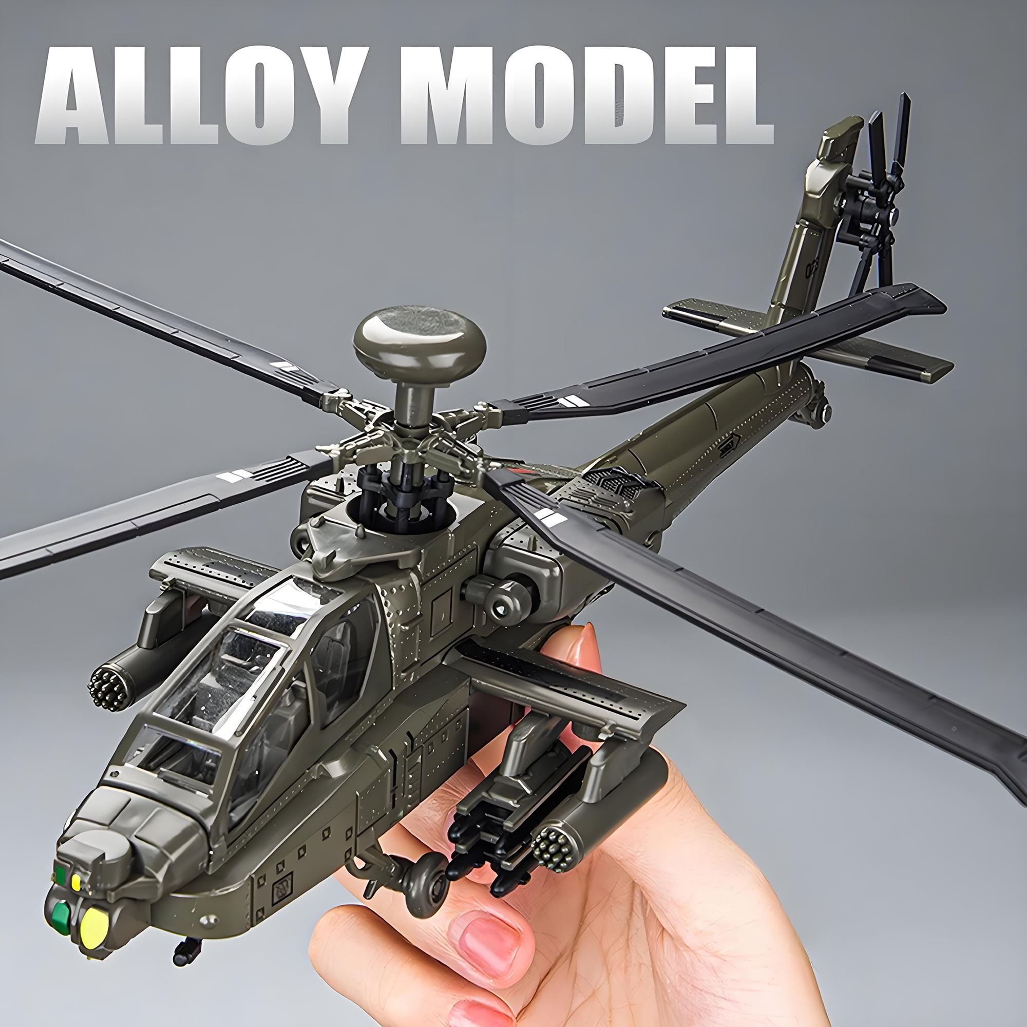 Anmyjuly 1:64 Scale Apache Die Cast Toy AH-64 Helicopter Gunships Military Model，Suitable for Collection and Gifts for Boys