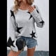 thumbnail image 5 of Suéter Informal de Punto con Cuello Redondo y Hombros Caídos con Estampado de Estrellas para Mujer Gris M, 5 of 10