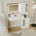 thumbnail image 3 of GloryStar 45" Vanity Desk with Fluted Design, Lighted Mirror with 3 Color Settings, Ample Cabinet & Drawer Storage, Charging Station, 3 of 7
