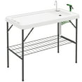 thumbnail image 3 of Outsunny Folding Fish Cleaning Table with Sink, Outdoor Fillet Table for Picnic Beach Patio, White, 3 of 10