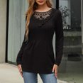 thumbnail image 2 of Camisa de manga larga de encaje para mujer Otoño Invierno Moda Casual Cintura delgada Color puro Top de encaje con cuello redondo para mujer Negro M, 2 of 8
