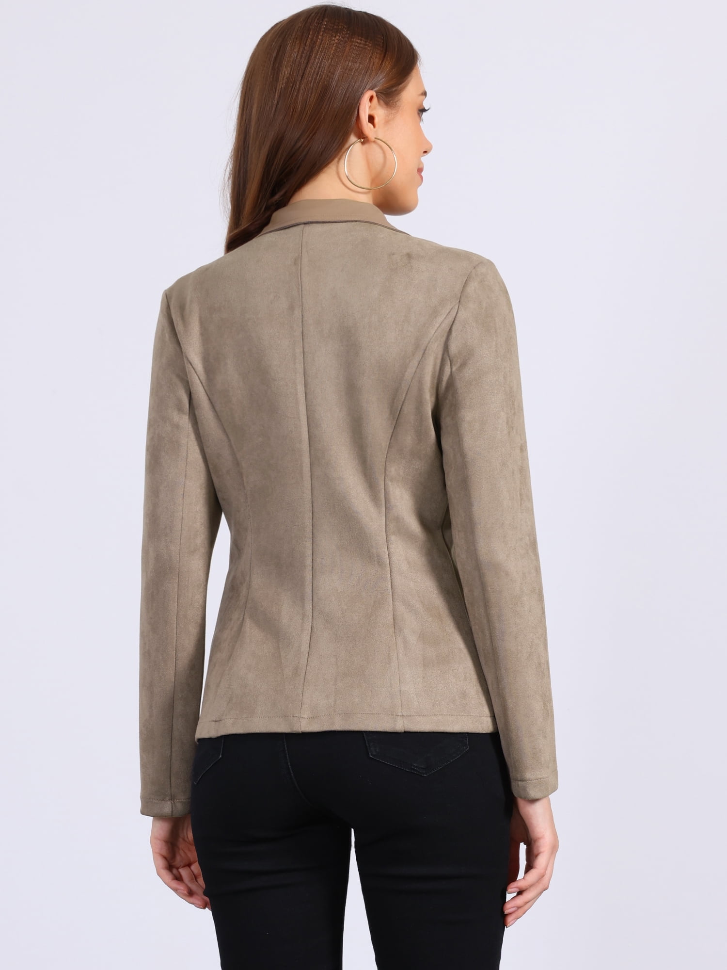DARING DIVA Women's Faux Suede Lapel Collar Button Down Long Sleeve Blazer L Desert Tan
