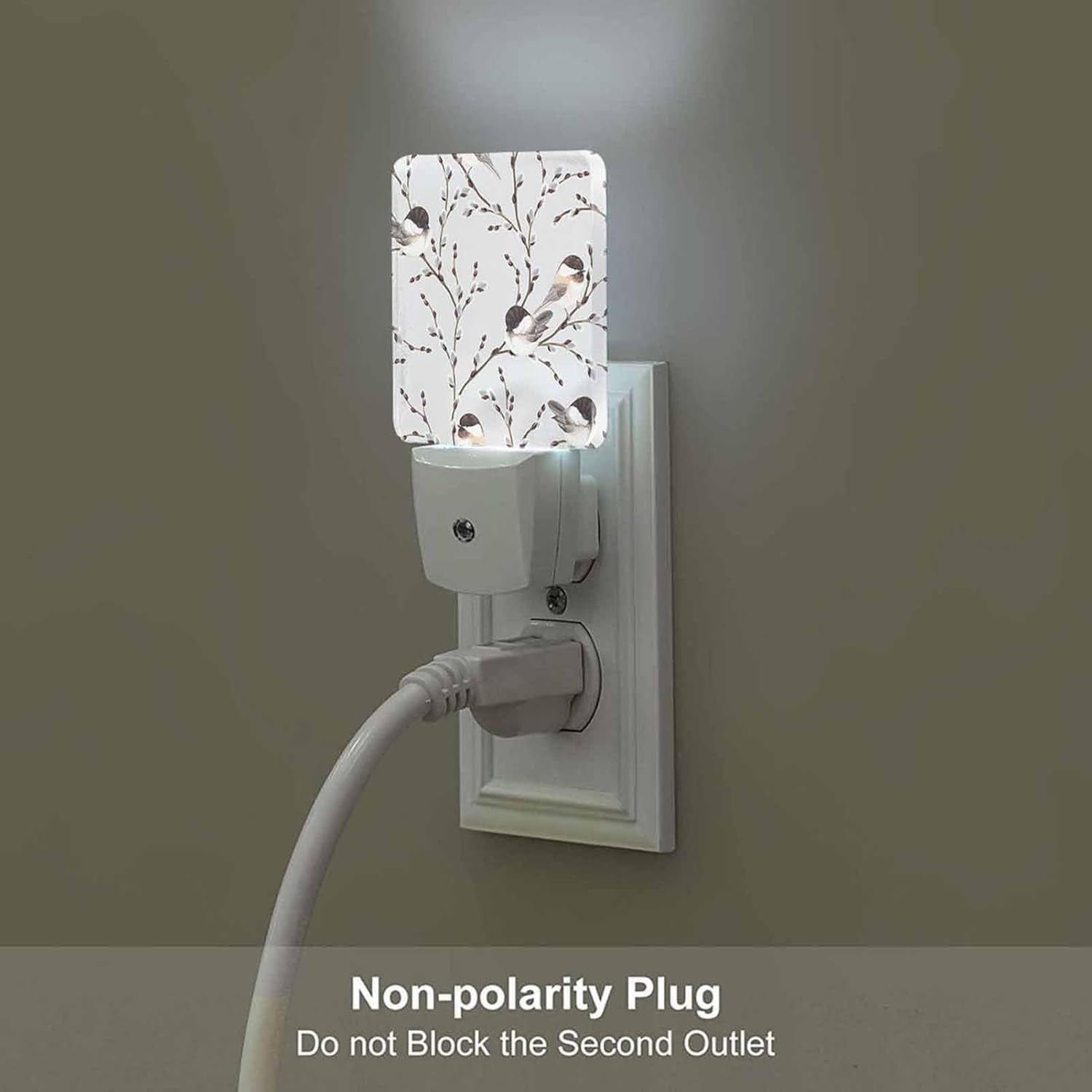 RGHJAR-LED Night Light,Willow Branches Black-Capped Chickadee LED Night Light Plug into Wall with Dusk to Dawn Light Sensor White Energy Efficient Nightlight for Bedroom Hallway Living Room Kitchen