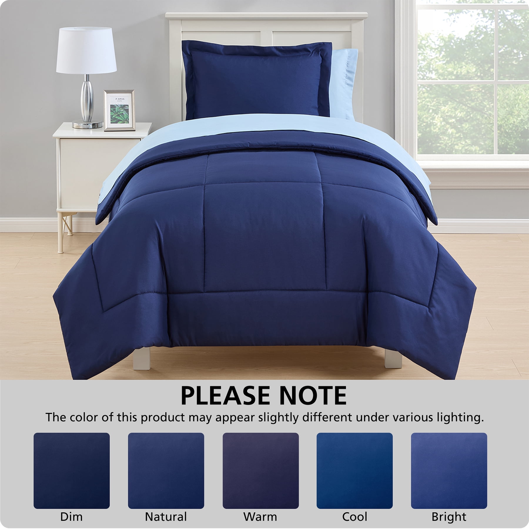 Mainstays All in One Reversible Bed in a Bag Set, 5 Piece, Twin, Navy