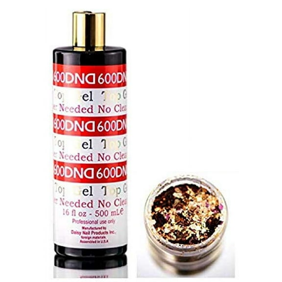 Daisy DND 600 TOP GEL, No Cleanser Needed, Soak off Gel NAIL All In One Top Coat for Nails (with bonus side Glitter) Made in USA (16 oz / 500 ml - LARGE REFILL)