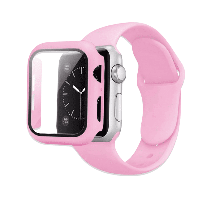 Correa para Apple Watch de 41mm de Silicón + Case Protector de pantalla con Cristal Templado. Mamá Pulpo Silicón con case