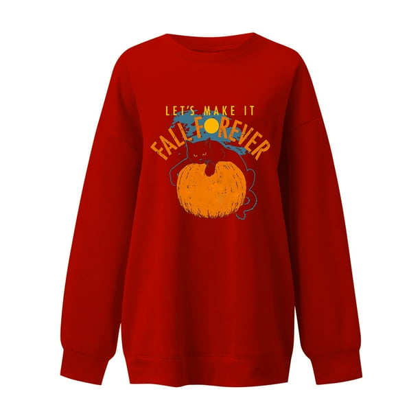 Señoras moda Halloween divertido gato melón estampado cuello redondo espesar sudadera manga larga Top Fridja fjkfkj5937