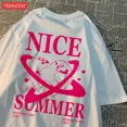 thumbnail image 3 of T-Shirts de Mode pour Femmes Été Amour Terre Gravité Orbite Imprimé Manches Courtes Col Rond Doux Décontracté Vêtements Féminins JZ177-Gris S, 3 of 4