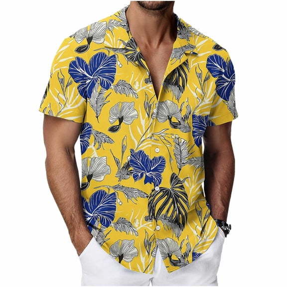 Awdenio Tshirts Shirts for Men Hawaiian Shirt Short Sleeve Summer Beach Tropical Button Down Shirt