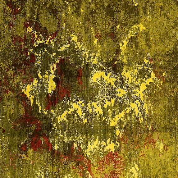 Ahgly Company Machine Washable Indoor Square Oriental Yellow Industrial Area Rugs, 6' Square