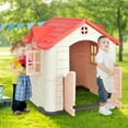 thumbnail image 4 of Gymax Kid's Playhouse Games Cottage w/ 7 PCS Toy Set & Waterproof Cover Pink, 4 of 9