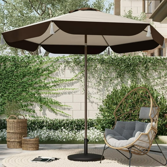 Grand Patio Ourdoor 9 ft Patio Umbrella with Fringe Tessels Market Umbrella & Push Button Tilt & Crank