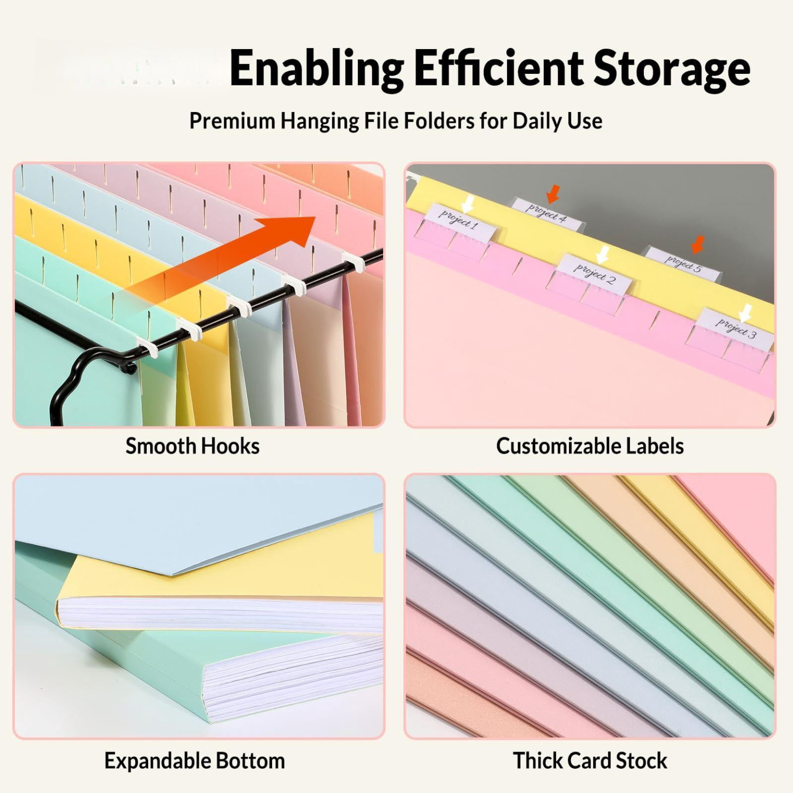 Hanging File Folders  50 Pack Letter Size With 1/5-cut Tabs Stay Organized For Your Home And Office Bulk Documents Paper 10 Macaron Colors