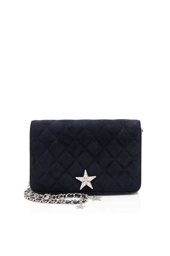Pre-Owned Chanel Suede Crystal Cocostellar Wallet on Chain