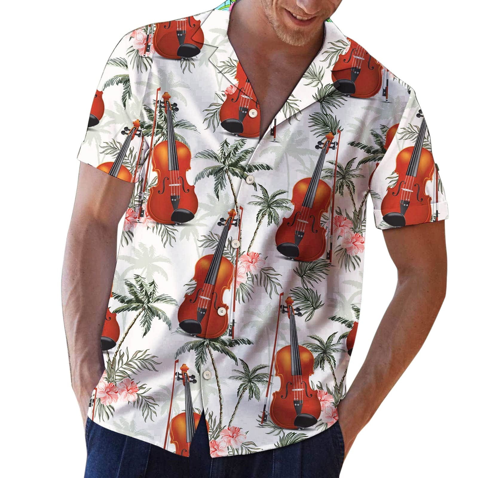 EQWLJWE Men's Hawaiian Shirts Tropical Print Button Down Casual Short  Sleeve Shirt