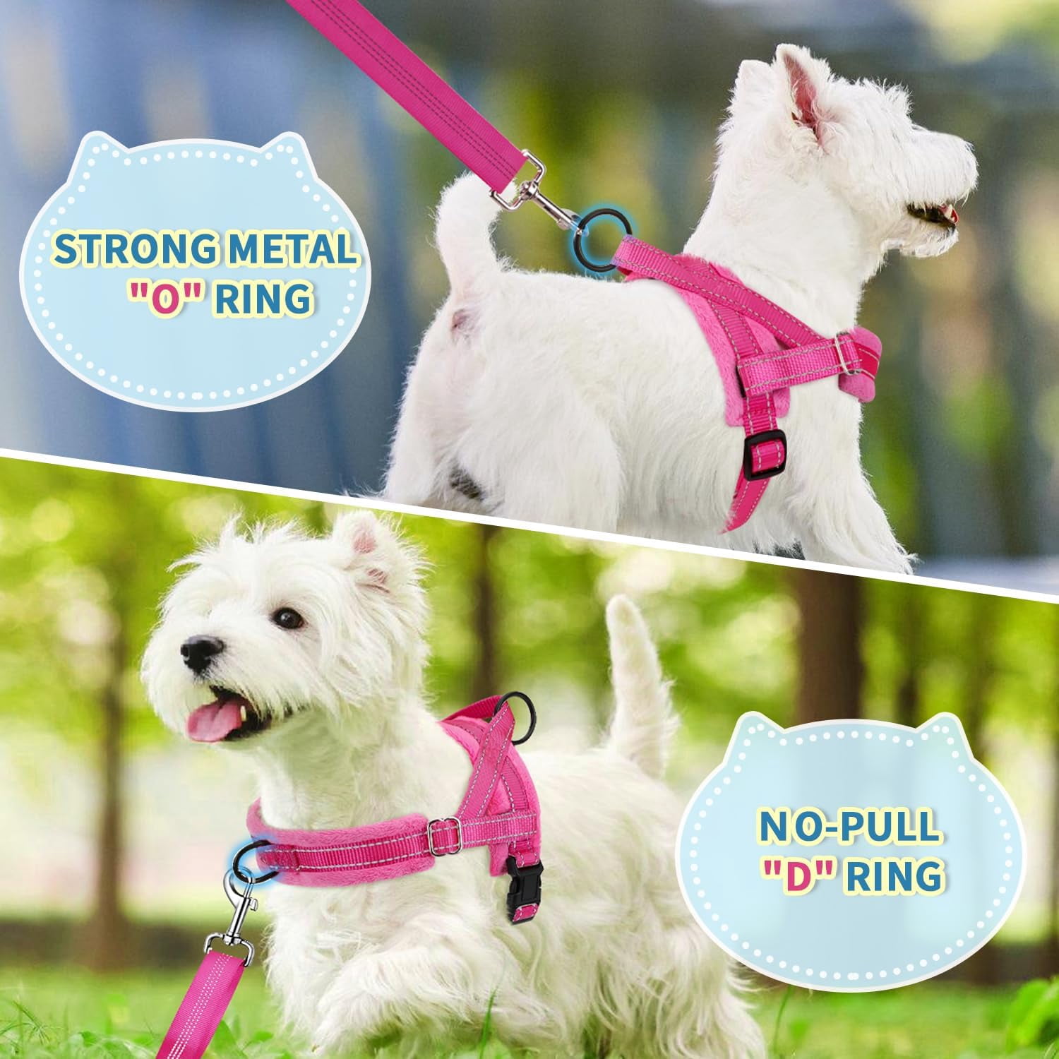 No Pull Small Dog Harness and Leash Set, Puppy Soft Vest Harness Neck & Chest Adjustable, Reflective Lightweight Harness & Anti-Twist Pet Lead Combo for Small Medium Dogs (Fuchsia, XXS)