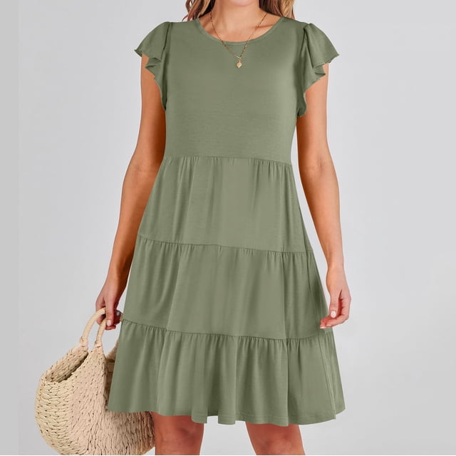 Robe d'Été pour Femmes 2024 Mode Grande Taille Couleur Unie Manches Courtes Robe 50 % de Réduction Liquidation!