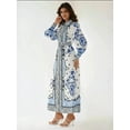 thumbnail image 2 of Printed Long Sleeve Maxi Dress with Belt, 2 of 5
