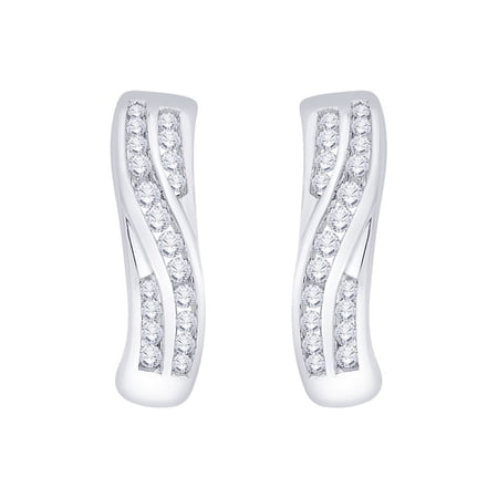 Channel Set Diamond J-Hoop Earrings in 10K White Gold (3/8 cttw, G-H, I2-I3)