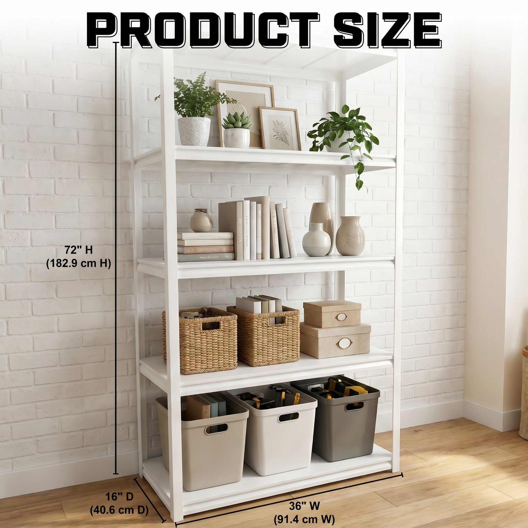Sailvan 1650LBS Heavy Duty Garage Shelving, 5-Tier Adjustable Metal Storage Shelves, Industrial Steel Utility Rack, 36"W x 16"D x 72"H,White