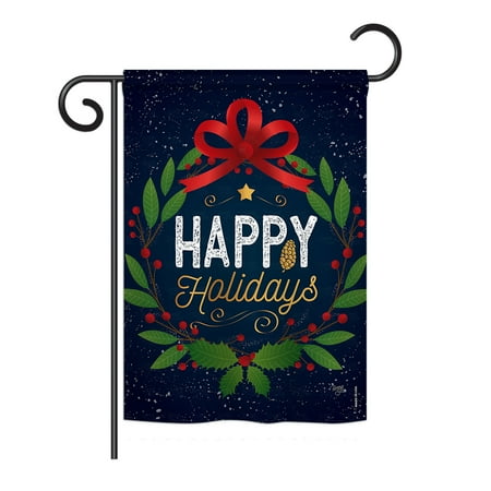 Winter Christmas Decor - Breeze Decor - Happy Holidays Wreath Winter - Seasonal Christmas Impressions Decorative Vertical Garden Flag 13