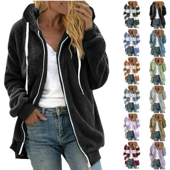 Dyegold Long Fleece Jacket Women Ladies Women'S Winter Jacket Fuzzy Jackets For Women Work Office Sport Black Christmas Fleece Coats For Women My Orders