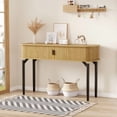 thumbnail image 1 of Fluted Console Table with Storage, Wood Sofa Table with Sliding Door, Entryway Table with Storage Space for Living Room, Couch, Hallway, Foyer, Oak/Walnut, 1 of 8