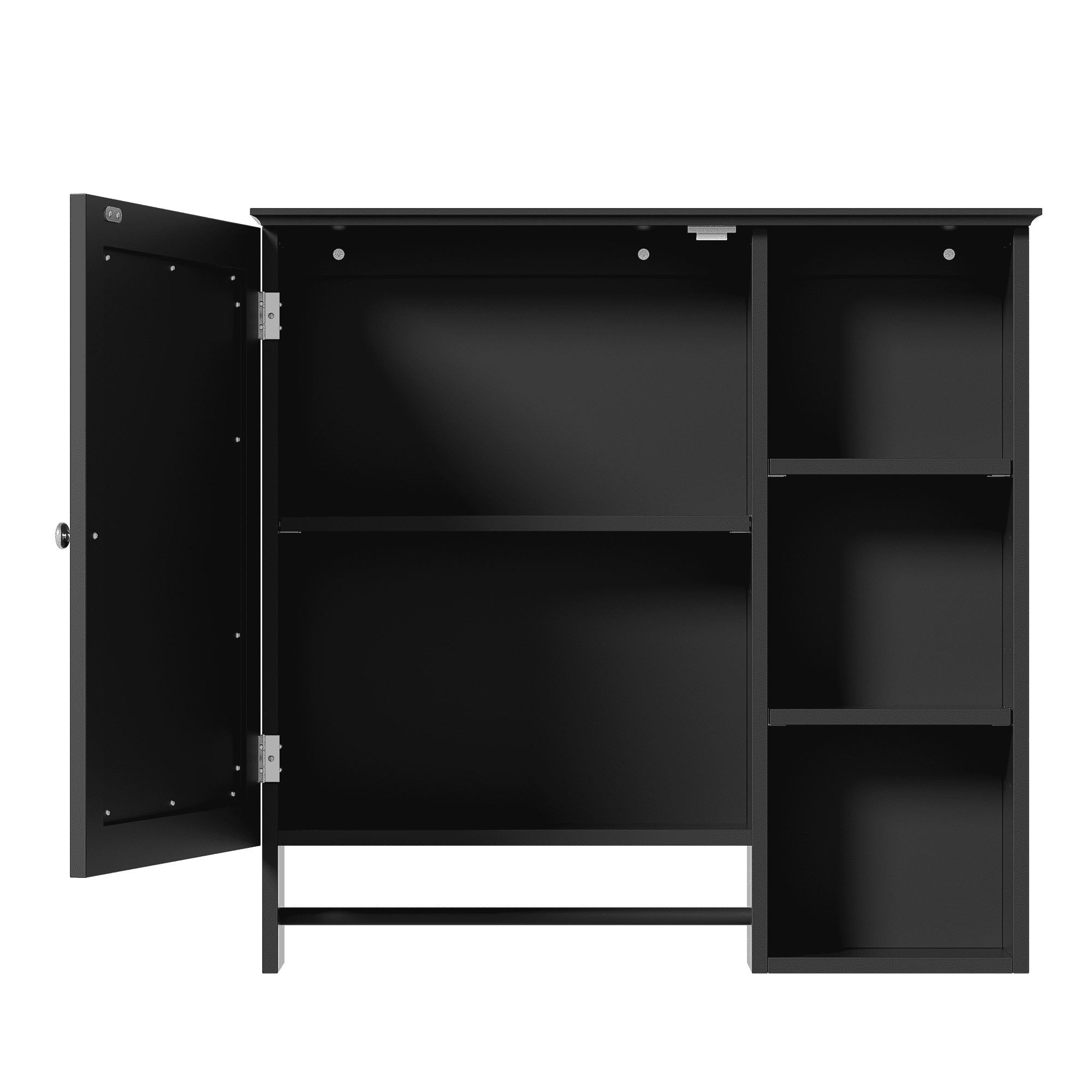 MODERNLUXE Bathroom Wall Storage Cabinet,Wooden Medicine Cabinet with Large Mirror,Adjustable Shelves & 3 Open Storage Levels,Over Toilet Storage Cabinet Organizer with Towel Bar for Bathroom,Black