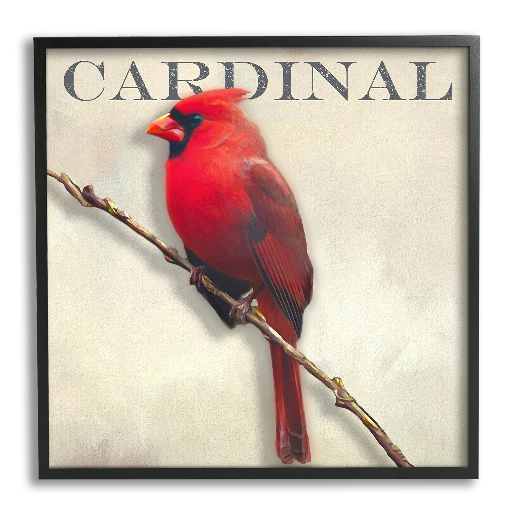 Stupell Industries Bold Red Cardinal Bird Portrait Rustic Text Design Framed Wall Art, 17 x 17, Design by Alpenglow Workshop