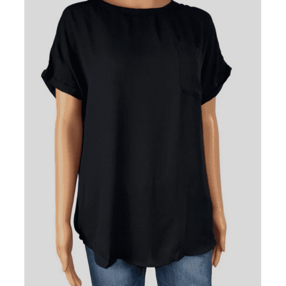 Buffalo David Bitton Women's Woven Blouse Patch Pockets Top Black Large