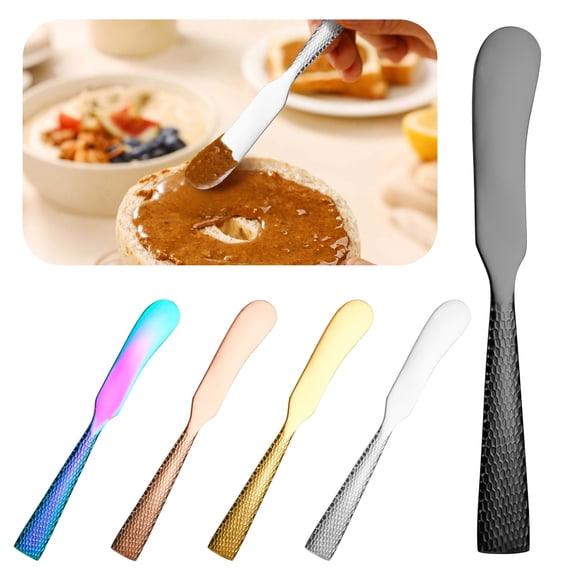 Butter Knives,304 Stainless Steel Hammered Butter Knife Cheese Knife Butter Knife for Hard Butter Baking Tools Dessert Jam Cake Cream Decorating Knife(C)