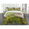 thumbnail image 3 of Ambesonne Hedgehog Quilted Bedspread Set 3 Pcs, Eastern Europe Scene, Queen Size, Green Brown, 3 of 5